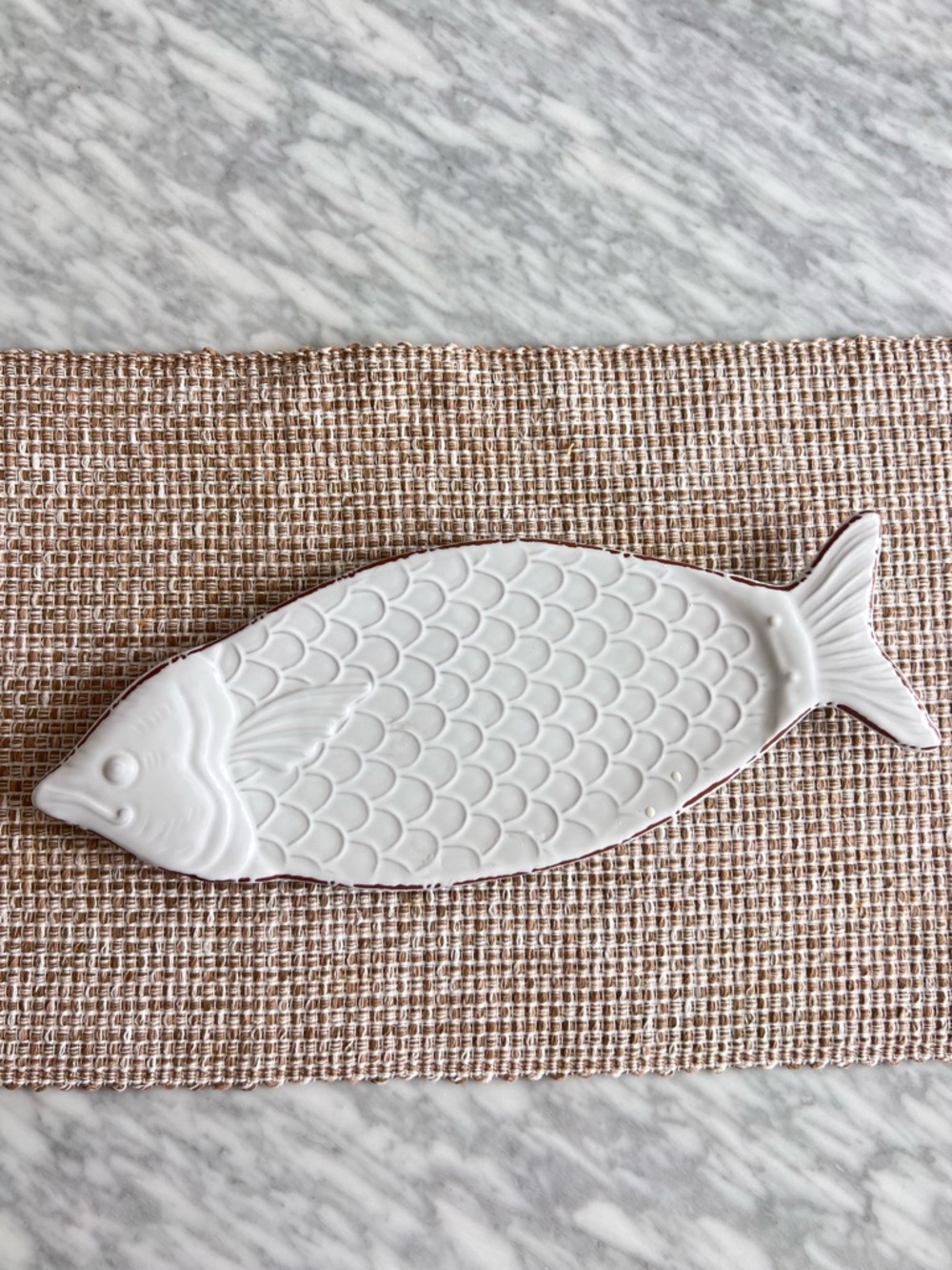 White Fish-Shaped Ceramic Serving Platter 15”